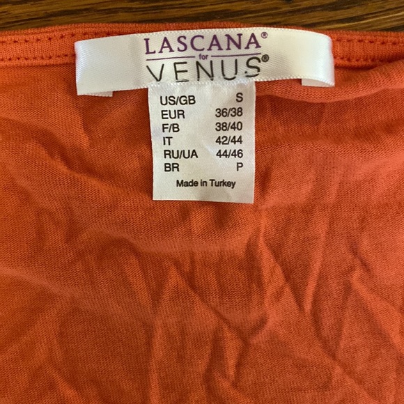 Venus Small Coral with Blue & White Stripe Side Tie Short Sleeve Shirt - Picture 12 of 13